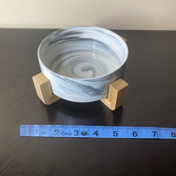 Ceramic Pet Bowls With Bamboo Stands Modern Food And Water Bowl Set Cat Dog Gray - Picture 6 of 6